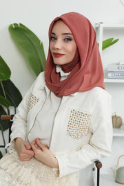 Instant Chiffon Shawl for Women With Cotton Bonnet Chiffon Turban Cap Head Wrap Instant Turban Scarf,PS-45 Cinnamon