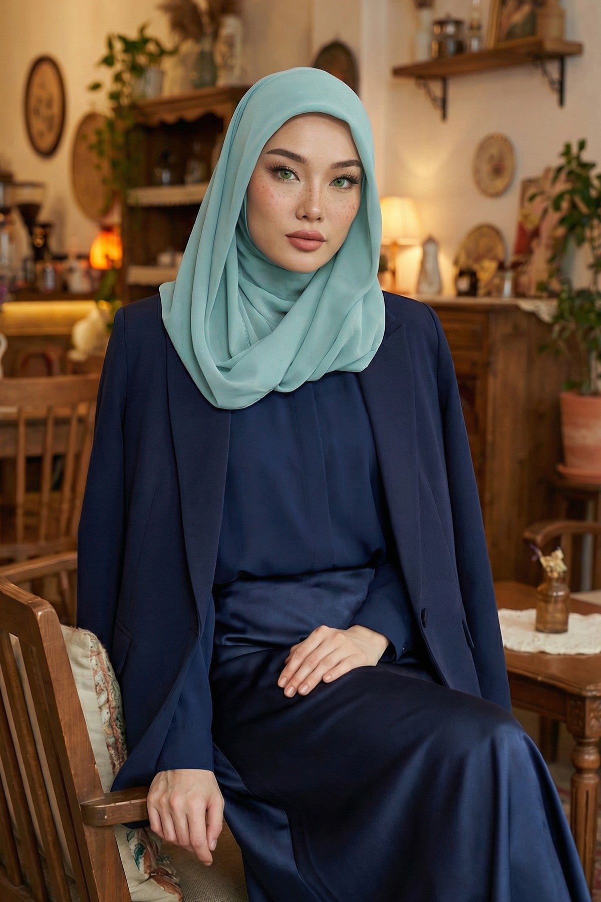 Instant Chiffon Shawl for Women With Cotton Bonnet Chiffon Turban Cap Head Wrap Instant Turban Scarf,PS-45 Almond Green