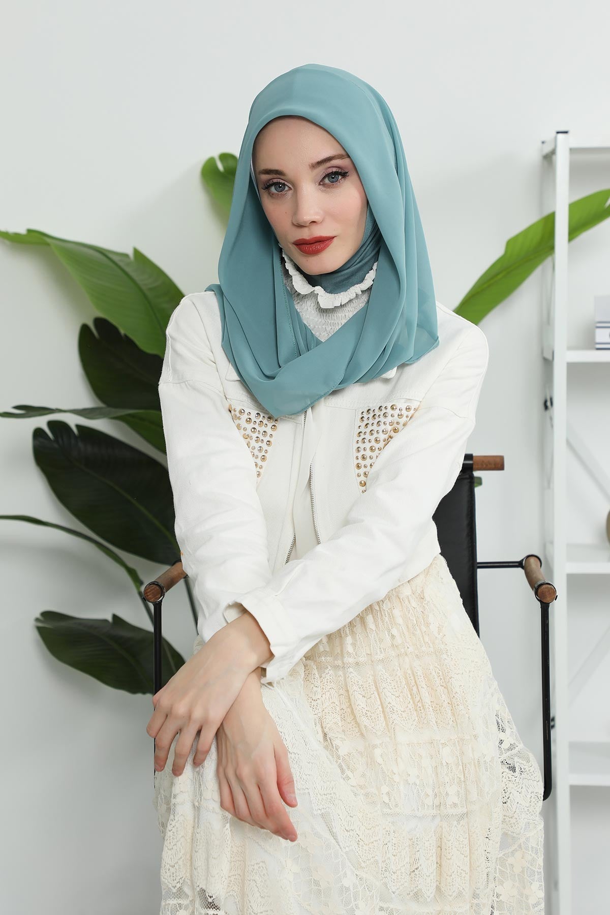 Instant Chiffon Shawl for Women With Cotton Bonnet Chiffon Turban Cap Head Wrap Instant Turban Scarf,PS-45 Almond Green