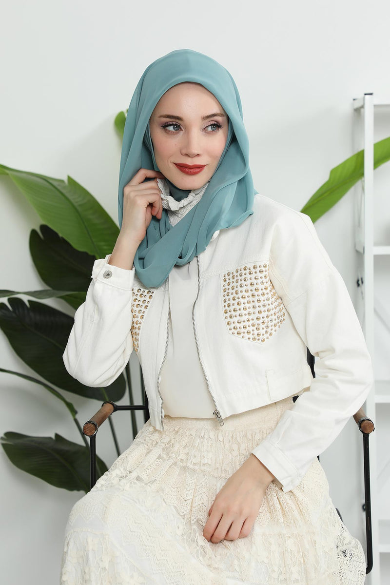 Instant Chiffon Shawl for Women With Cotton Bonnet Chiffon Turban Cap Head Wrap Instant Turban Scarf,PS-45 Almond Green