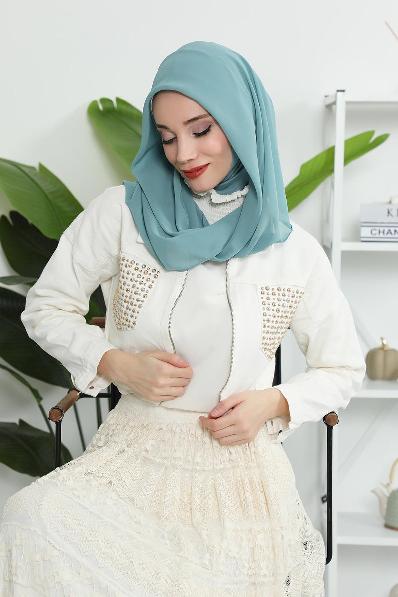 Instant Chiffon Shawl for Women With Cotton Bonnet Chiffon Turban Cap Head Wrap Instant Turban Scarf,PS-45 Almond Green