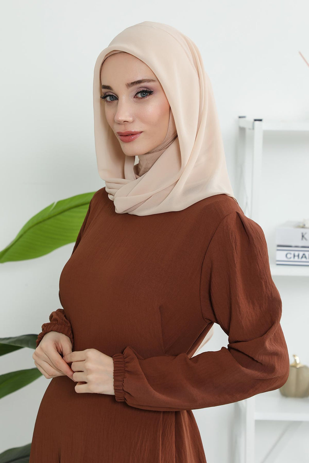 Instant Chiffon Shawl for Women With Cotton Bonnet Chiffon Turban Cap Head Wrap Instant Turban Scarf,PS-45 Light Mink