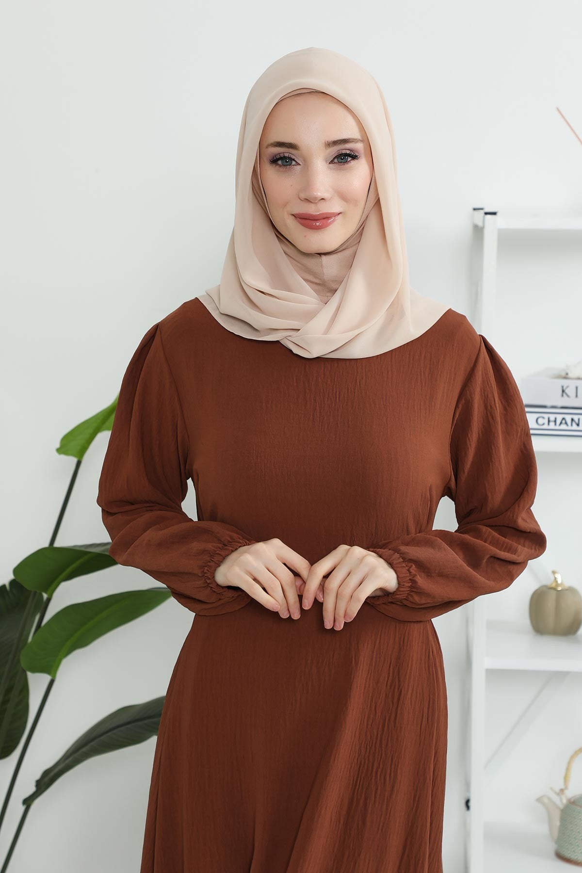 Instant Chiffon Shawl for Women With Cotton Bonnet Chiffon Turban Cap Head Wrap Instant Turban Scarf,PS-45 Light Mink