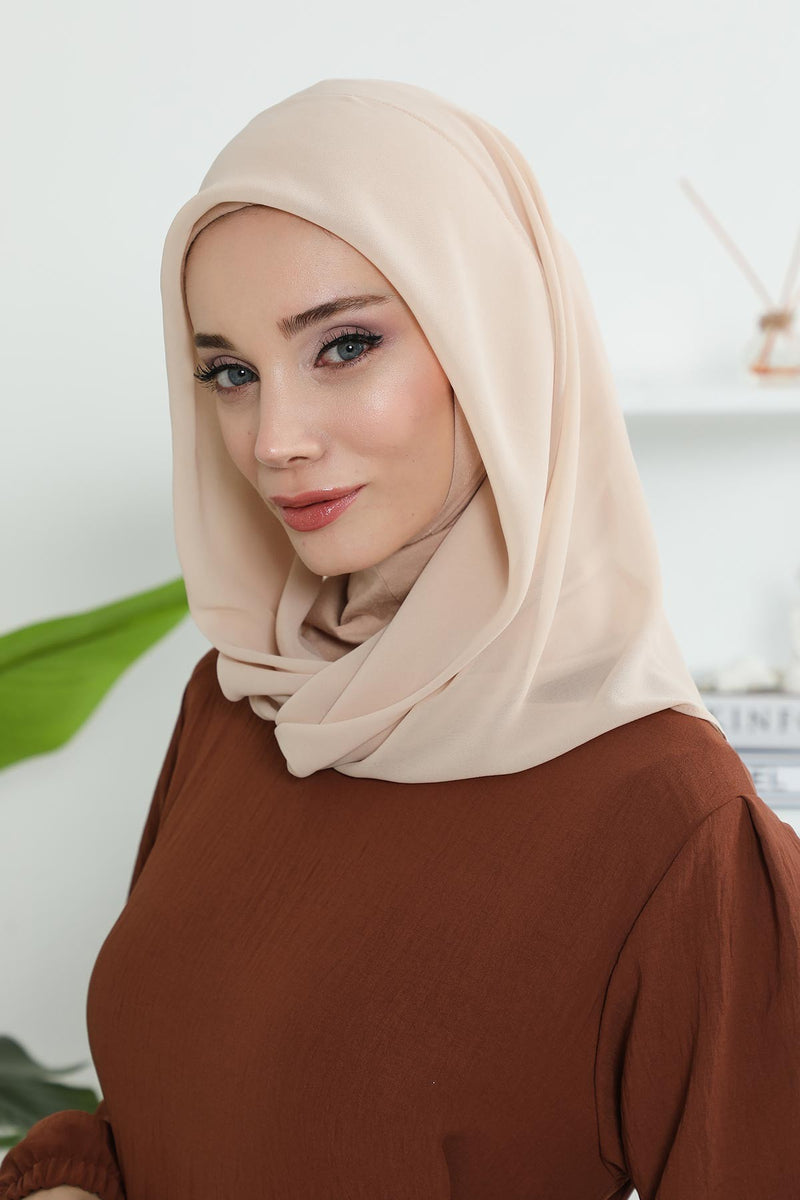 Instant Chiffon Shawl for Women With Cotton Bonnet Chiffon Turban Cap Head Wrap Instant Turban Scarf,PS-45 Light Mink