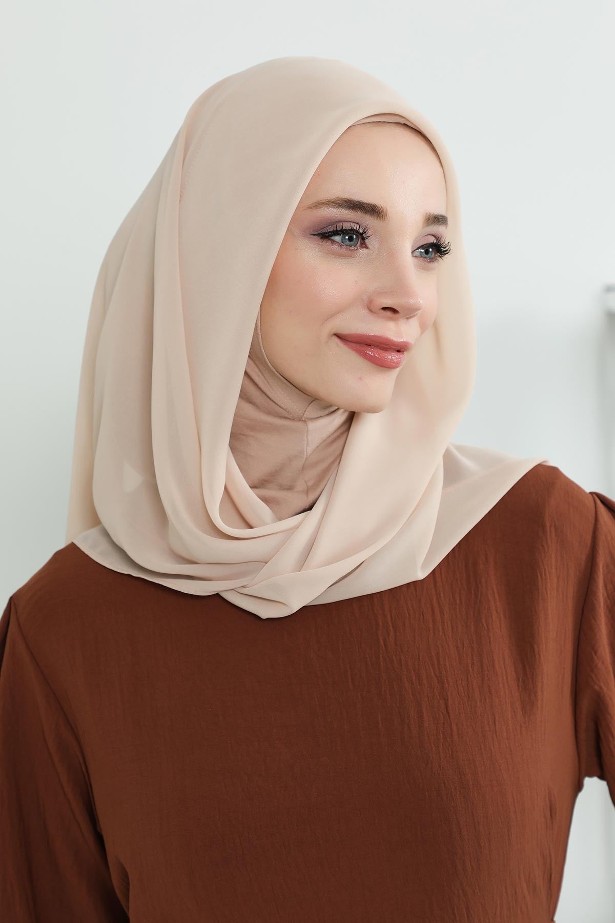 Instant Chiffon Shawl for Women With Cotton Bonnet Chiffon Turban Cap Head Wrap Instant Turban Scarf,PS-45 Light Mink