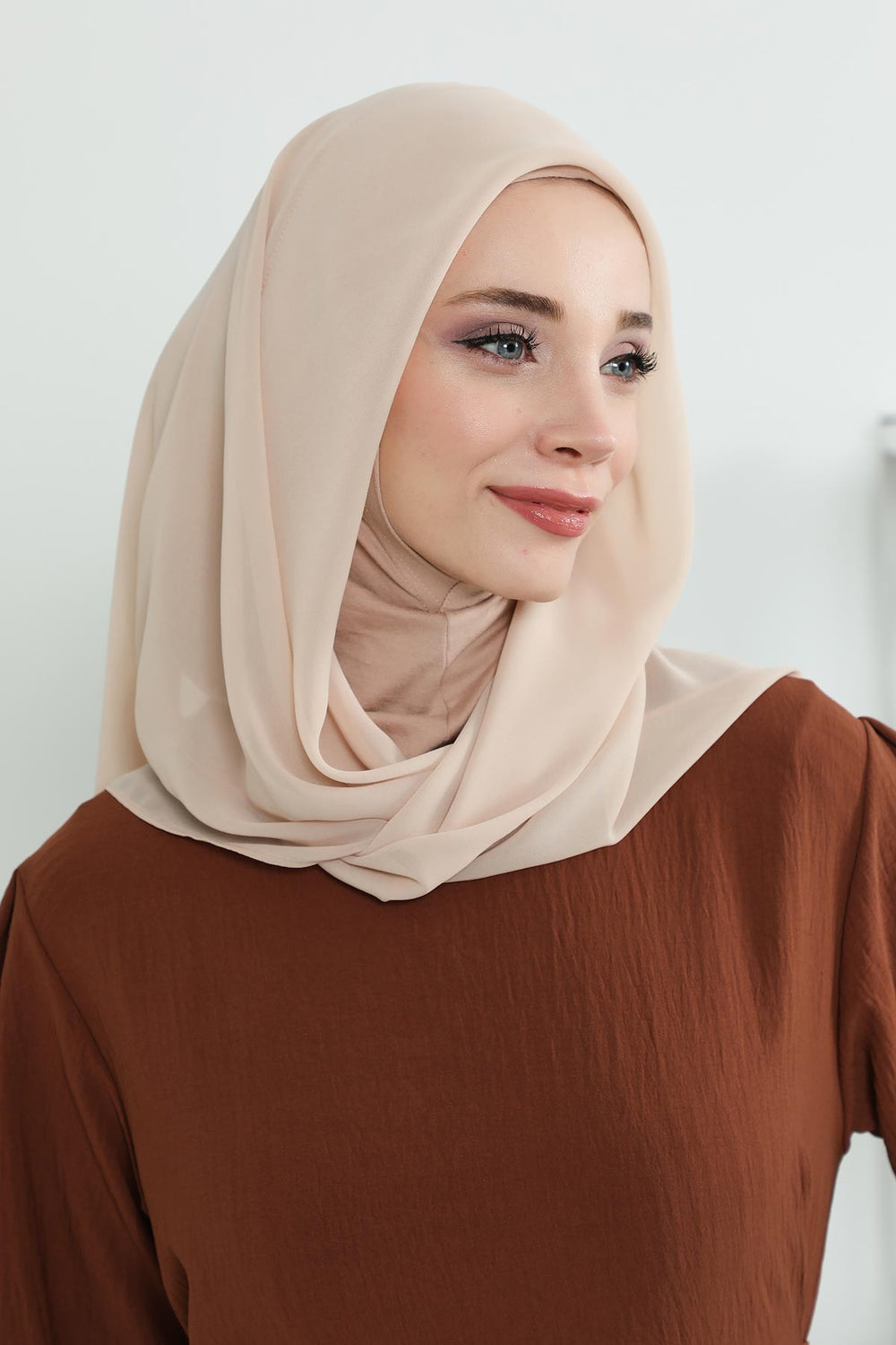 Instant Chiffon Shawl for Women With Cotton Bonnet Chiffon Turban Cap Head Wrap Instant Turban Scarf,PS-45 Light Mink