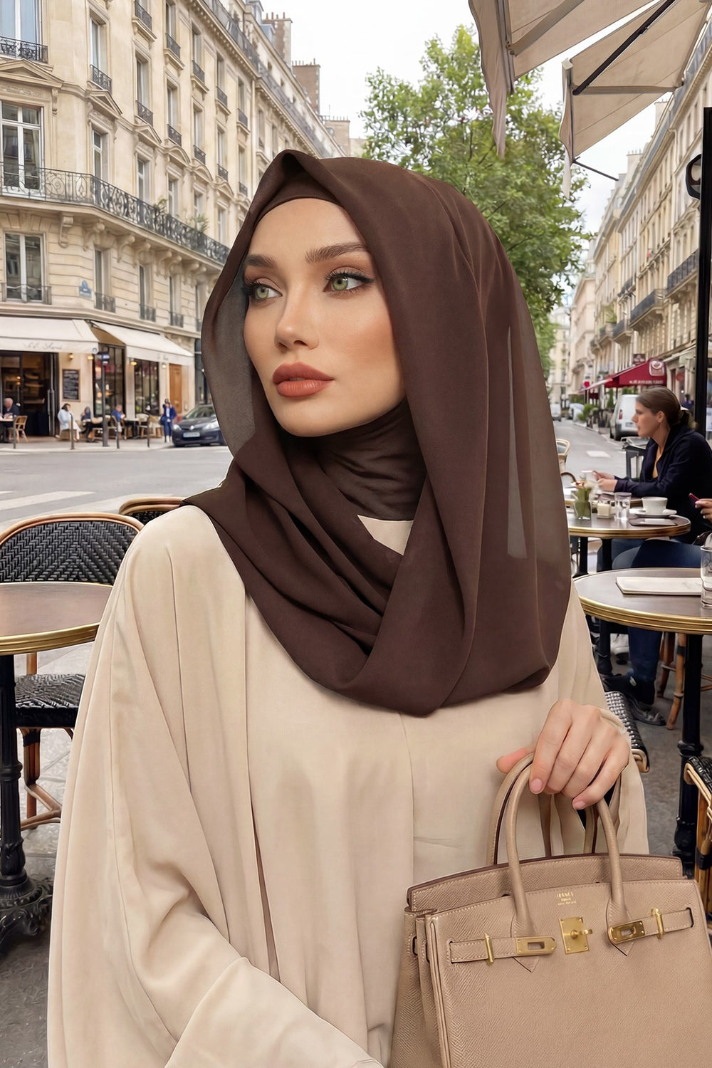 Instant Chiffon Shawl for Women With Cotton Bonnet Chiffon Turban Cap Head Wrap Instant Turban Scarf,PS-45 Brown