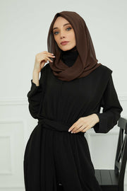 Instant Chiffon Shawl for Women With Cotton Bonnet Chiffon Turban Cap Head Wrap Instant Turban Scarf,PS-45 Brown