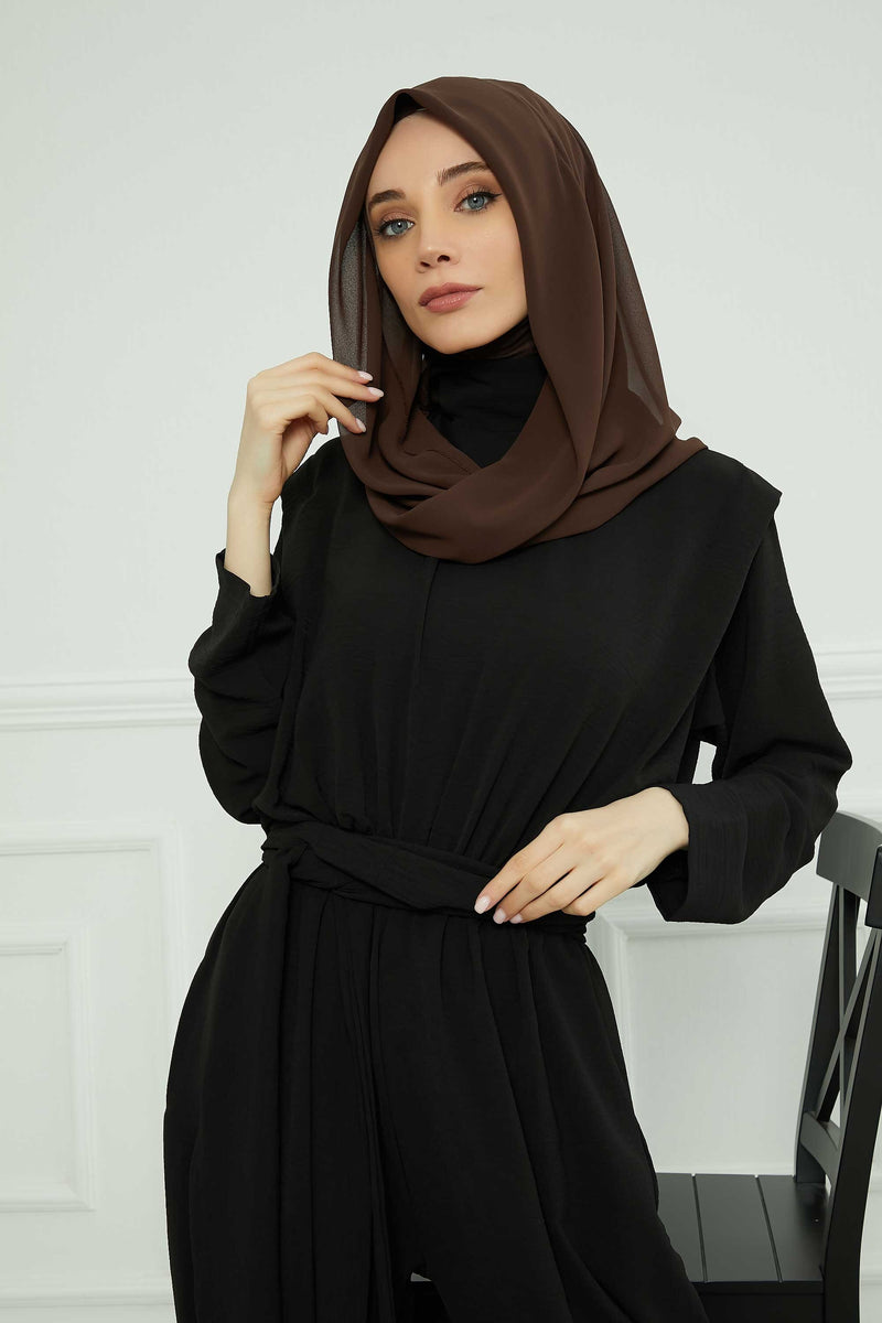 Instant Chiffon Shawl for Women With Cotton Bonnet Chiffon Turban Cap Head Wrap Instant Turban Scarf,PS-45 Brown