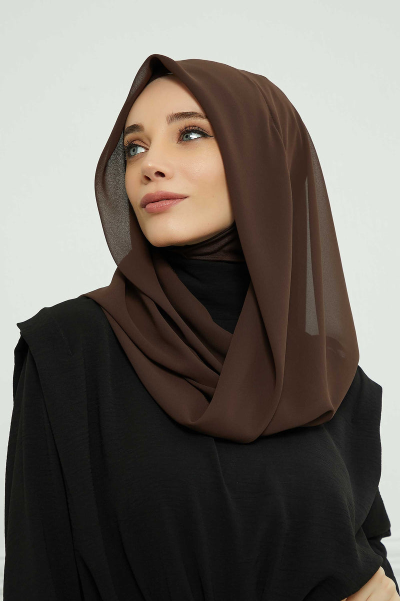 Instant Chiffon Shawl for Women With Cotton Bonnet Chiffon Turban Cap Head Wrap Instant Turban Scarf,PS-45 Brown