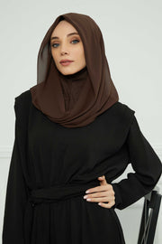 Instant Chiffon Shawl for Women With Cotton Bonnet Chiffon Turban Cap Head Wrap Instant Turban Scarf,PS-45 Brown