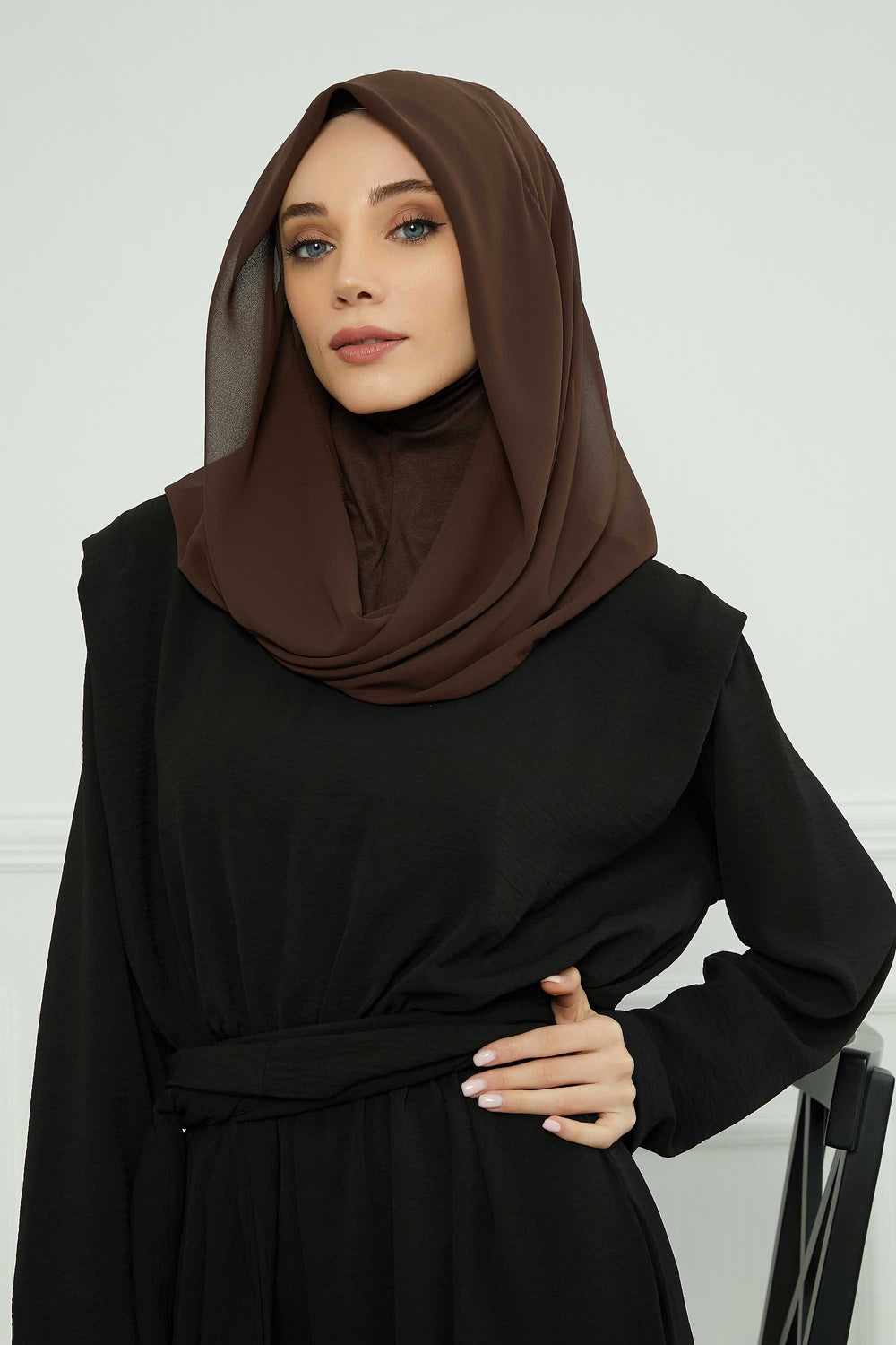 Instant Chiffon Shawl for Women With Cotton Bonnet Chiffon Turban Cap Head Wrap Instant Turban Scarf,PS-45 Brown