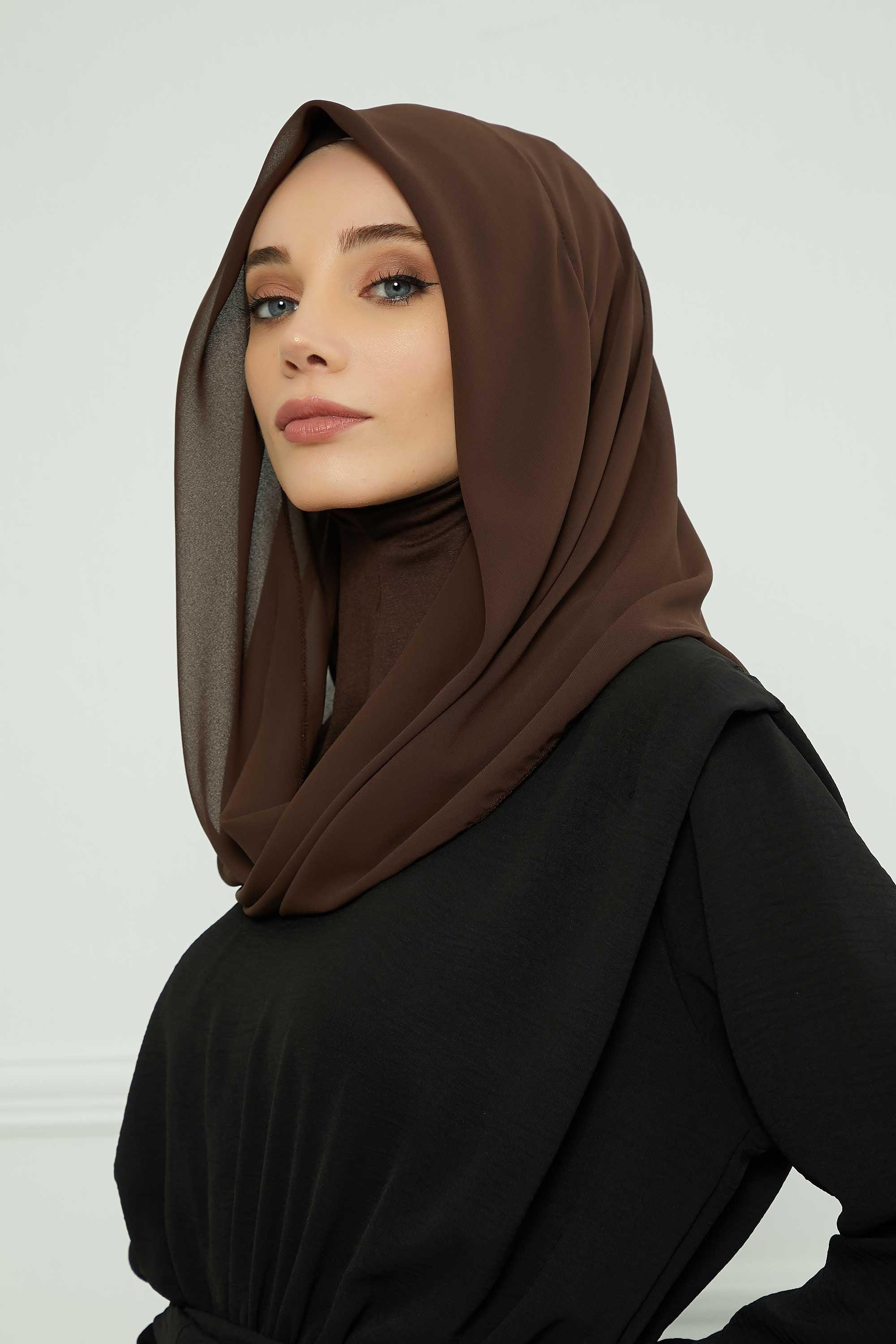 Instant Chiffon Shawl for Women With Cotton Bonnet Chiffon Turban Cap Head Wrap Instant Turban Scarf,PS-45 Brown