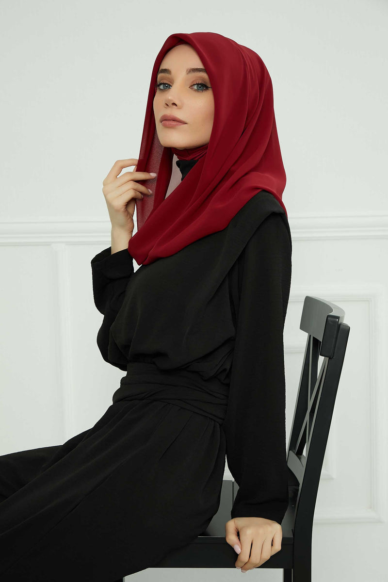 Instant Chiffon Shawl for Women With Cotton Bonnet Chiffon Turban Cap Head Wrap Instant Turban Scarf,PS-45 Maroon