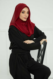 Instant Chiffon Shawl for Women With Cotton Bonnet Chiffon Turban Cap Head Wrap Instant Turban Scarf,PS-45 Maroon