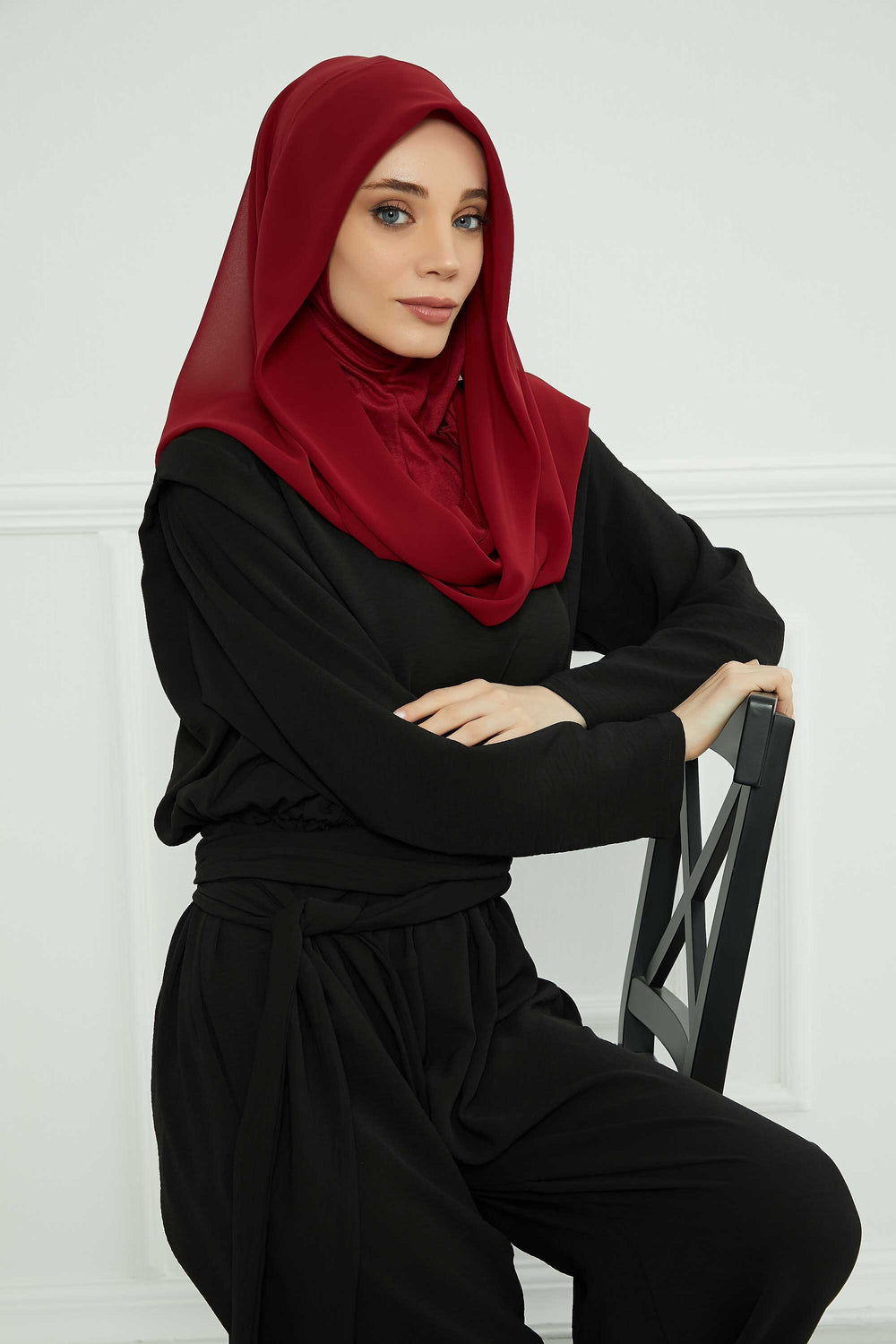 Instant Chiffon Shawl for Women With Cotton Bonnet Chiffon Turban Cap Head Wrap Instant Turban Scarf,PS-45 Maroon