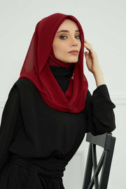 Instant Chiffon Shawl for Women With Cotton Bonnet Chiffon Turban Cap Head Wrap Instant Turban Scarf,PS-45 Maroon
