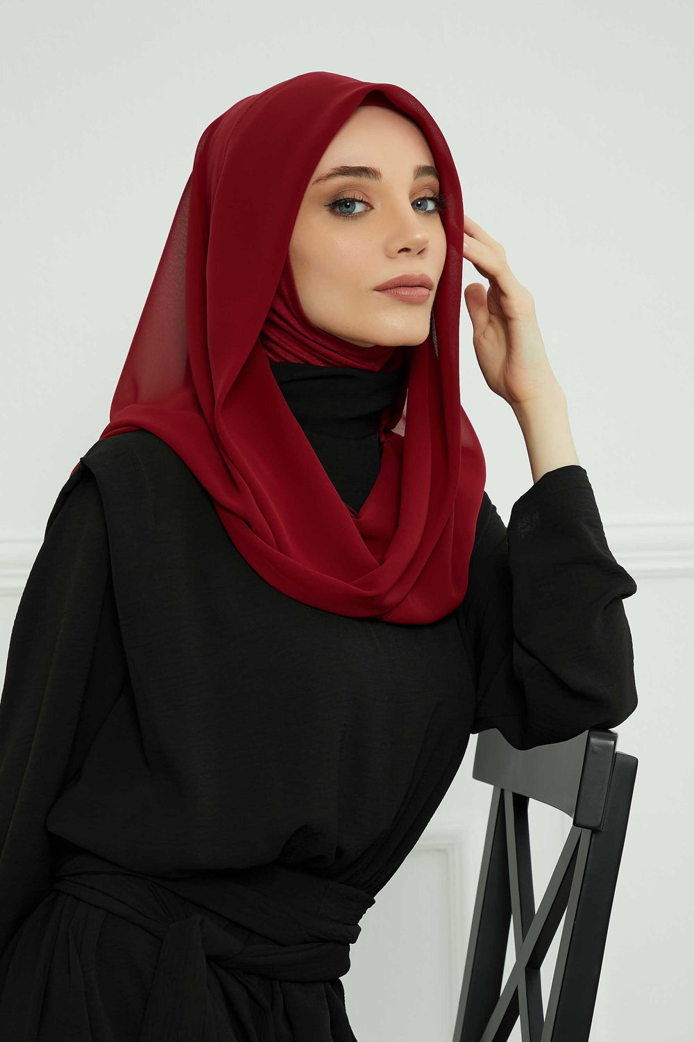 Instant Chiffon Shawl for Women With Cotton Bonnet Chiffon Turban Cap Head Wrap Instant Turban Scarf,PS-45 Maroon