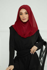 Instant Chiffon Shawl for Women With Cotton Bonnet Chiffon Turban Cap Head Wrap Instant Turban Scarf,PS-45 Maroon