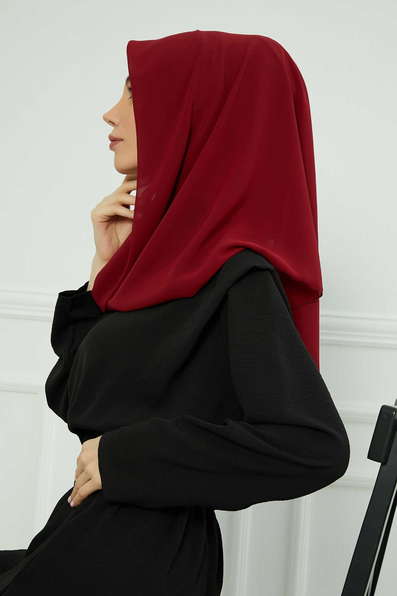Instant Chiffon Shawl for Women With Cotton Bonnet Chiffon Turban Cap Head Wrap Instant Turban Scarf,PS-45 Maroon