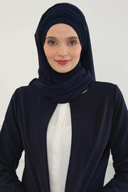 Instant Chiffon Shawl for Women With Cotton Bonnet Chiffon Turban Cap Head Wrap Instant Turban Scarf,BTS-1 Navy Blue