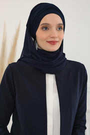 Instant Chiffon Shawl for Women With Cotton Bonnet Chiffon Turban Cap Head Wrap Instant Turban Scarf,BTS-1 Navy Blue