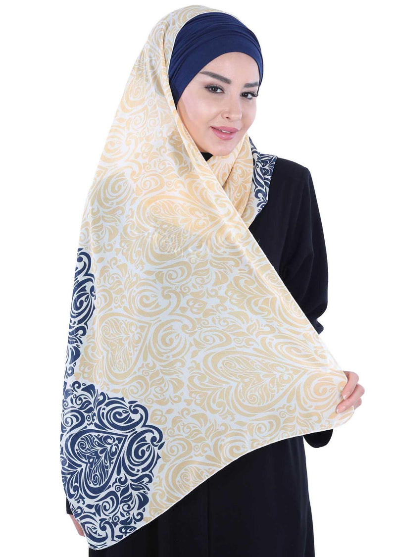 Instant Chiffon Shawl for Women With Cotton Bonnet Chiffon Turban Cap Head Wrap Instant Turban Scarf,BTS-1 Navy Blue