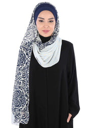 Instant Chiffon Shawl for Women With Cotton Bonnet Chiffon Turban Cap Head Wrap Instant Turban Scarf,BTS-1 Navy Blue