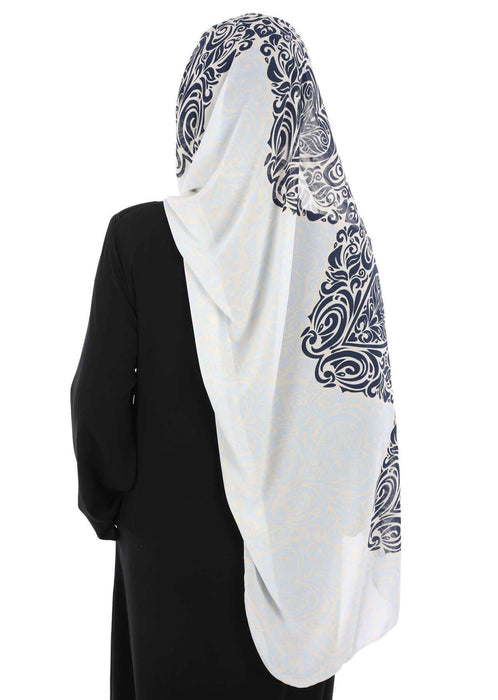 Instant Chiffon Shawl for Women With Cotton Bonnet Chiffon Turban Cap Head Wrap Instant Turban Scarf,BTS-1 Navy Blue