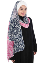 Instant Chiffon Shawl for Women With Cotton Bonnet Chiffon Turban Cap Head Wrap Instant Turban Scarf,BTS-1 Navy Blue