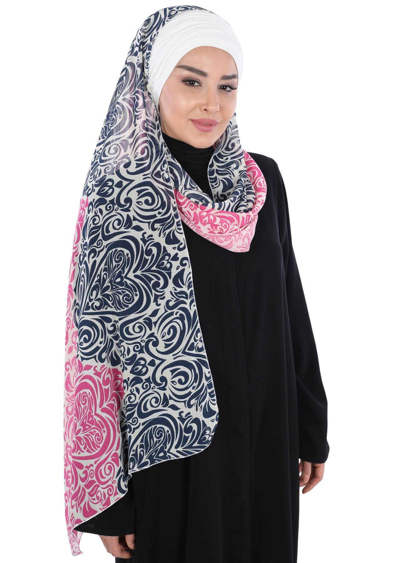 Instant Chiffon Shawl for Women With Cotton Bonnet Chiffon Turban Cap Head Wrap Instant Turban Scarf,BTS-1 Navy Blue