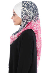 Instant Chiffon Shawl for Women With Cotton Bonnet Chiffon Turban Cap Head Wrap Instant Turban Scarf,BTS-1 Navy Blue