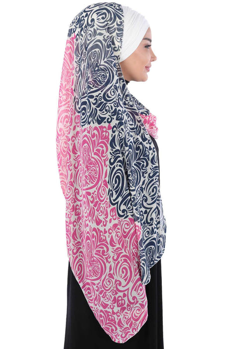 Instant Chiffon Shawl for Women With Cotton Bonnet Chiffon Turban Cap Head Wrap Instant Turban Scarf,BTS-1 Navy Blue