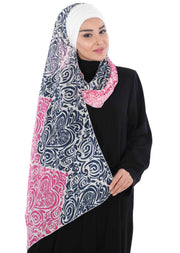 Instant Chiffon Shawl for Women With Cotton Bonnet Chiffon Turban Cap Head Wrap Instant Turban Scarf,BTS-1 Navy Blue