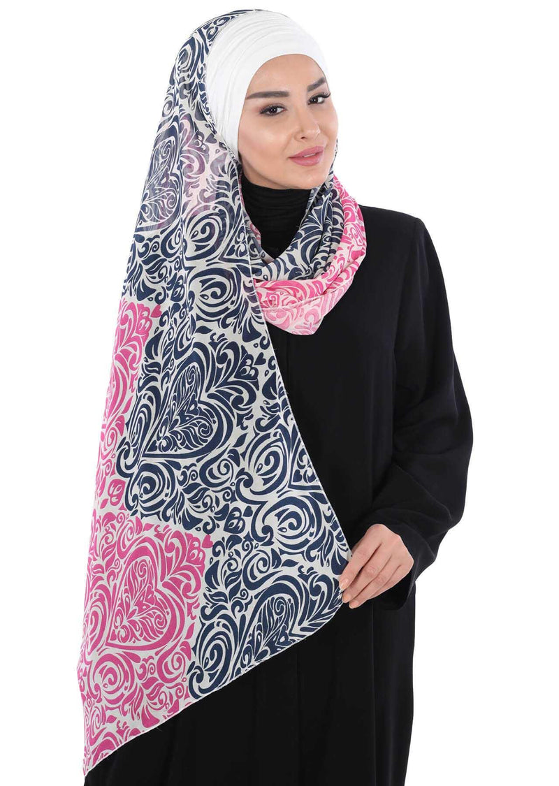 Instant Chiffon Shawl for Women With Cotton Bonnet Chiffon Turban Cap Head Wrap Instant Turban Scarf,BTS-1 Navy Blue