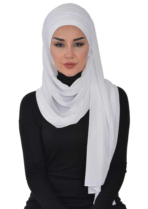Instant Chiffon Shawl for Women With Cotton Bonnet Chiffon Turban Cap Head Wrap Instant Turban Scarf,BTS-1 Navy Blue