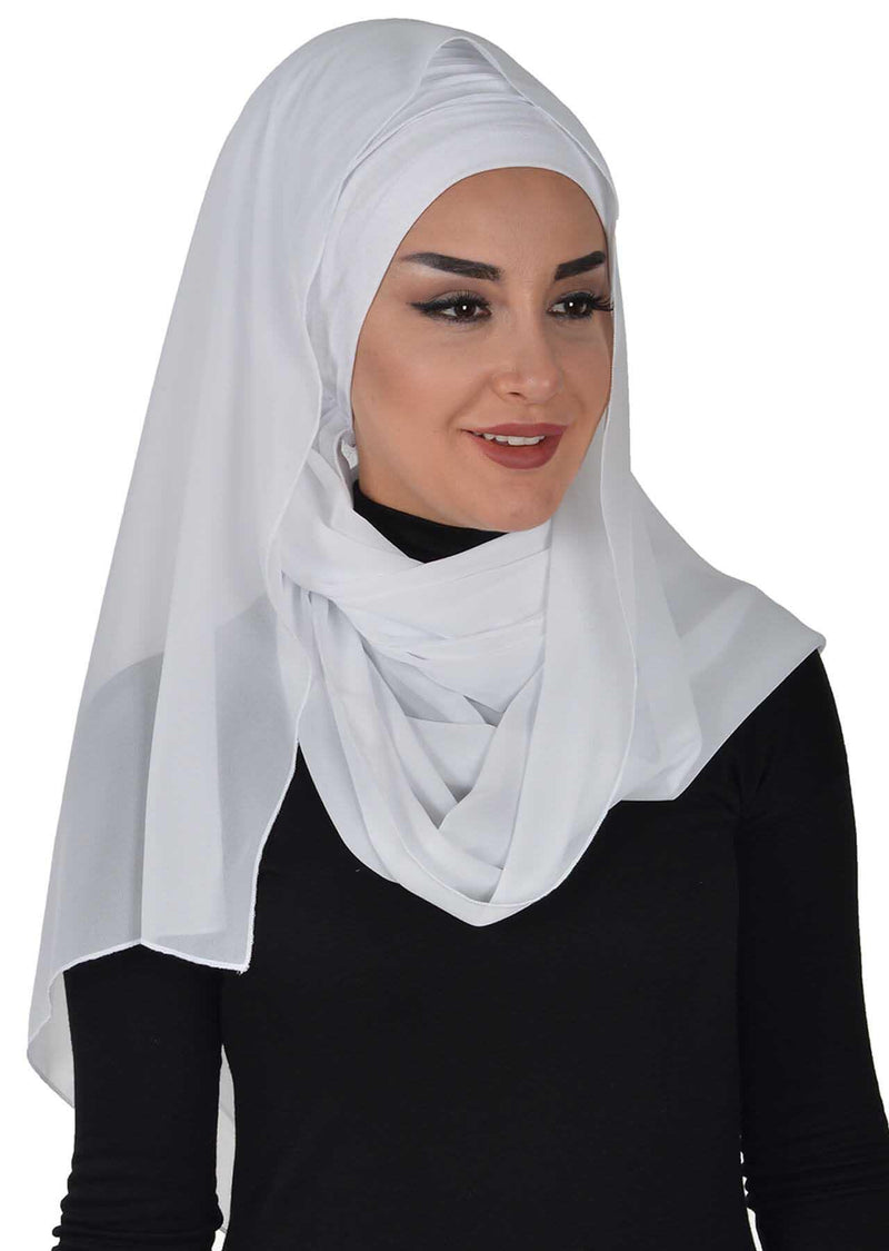 Instant Chiffon Shawl for Women With Cotton Bonnet Chiffon Turban Cap Head Wrap Instant Turban Scarf,BTS-1 Navy Blue