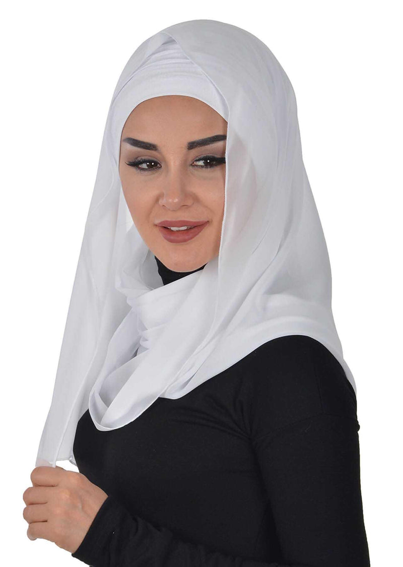 Instant Chiffon Shawl for Women With Cotton Bonnet Chiffon Turban Cap Head Wrap Instant Turban Scarf,BTS-1 Navy Blue