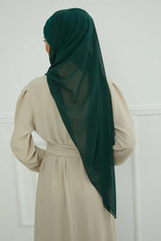 Instant Chiffon Shawl for Women With Cotton Bonnet Chiffon Turban Cap Head Wrap Instant Turban Scarf,BTS-1 Dark Green