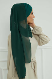 Instant Chiffon Shawl for Women With Cotton Bonnet Chiffon Turban Cap Head Wrap Instant Turban Scarf,BTS-1 Dark Green