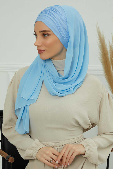 Instant Chiffon Shawl for Women With Cotton Bonnet Chiffon Turban Cap Head Wrap Instant Turban Scarf,BTS-1