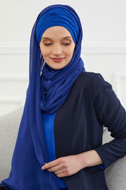 Instant Chiffon Shawl for Women With Cotton Bonnet Chiffon Turban Cap Head Wrap Instant Turban Scarf,BTS-1 Sax Blue