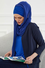 Instant Chiffon Shawl for Women With Cotton Bonnet Chiffon Turban Cap Head Wrap Instant Turban Scarf,BTS-1 Sax Blue