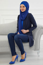 Instant Chiffon Shawl for Women With Cotton Bonnet Chiffon Turban Cap Head Wrap Instant Turban Scarf,BTS-1 Sax Blue