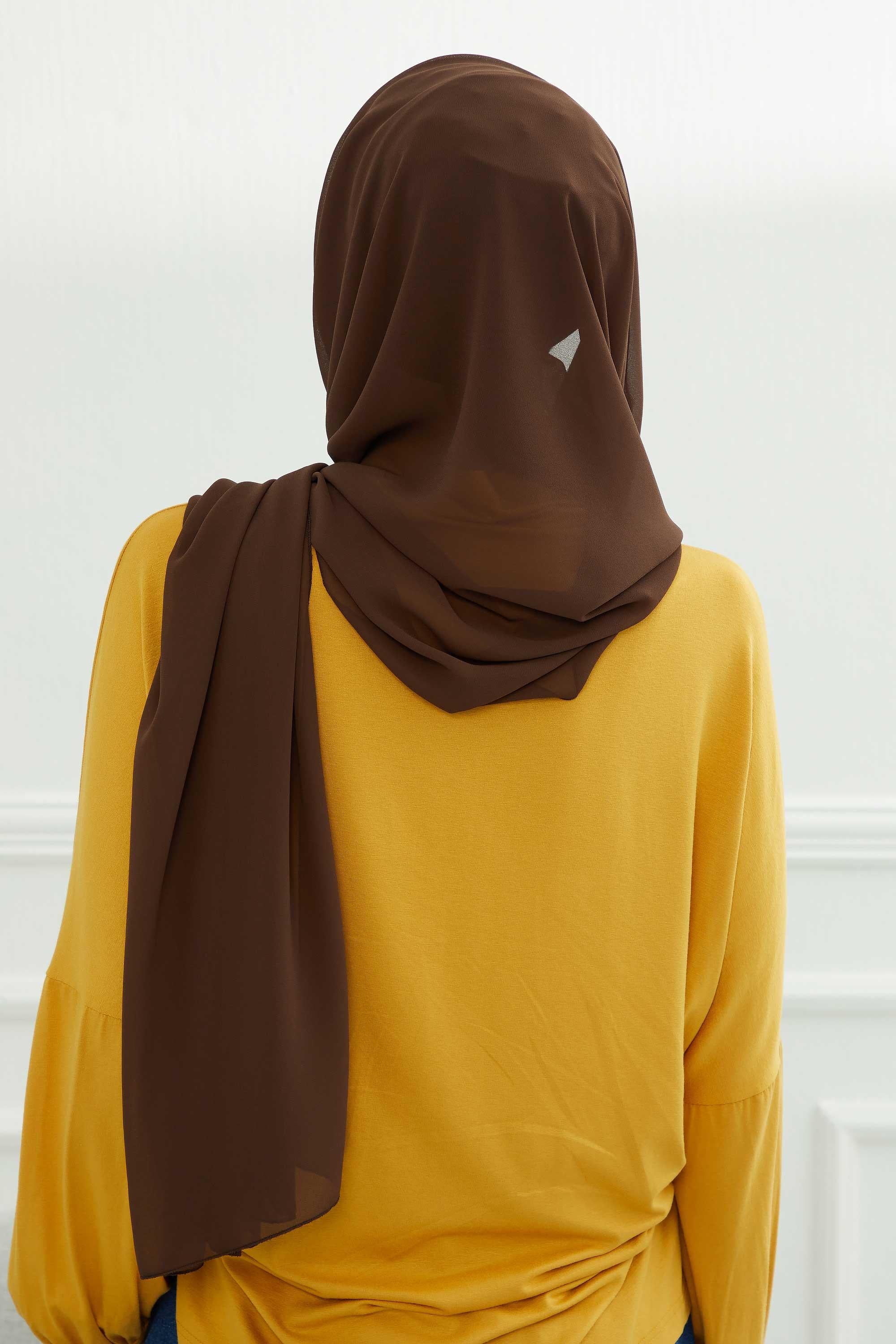 Instant Chiffon Shawl for Women With Cotton Bonnet Chiffon Turban Cap Head Wrap Instant Turban Scarf,BTS-1 Brown