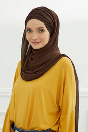 Instant Chiffon Shawl for Women With Cotton Bonnet Chiffon Turban Cap Head Wrap Instant Turban Scarf,BTS-1 Brown