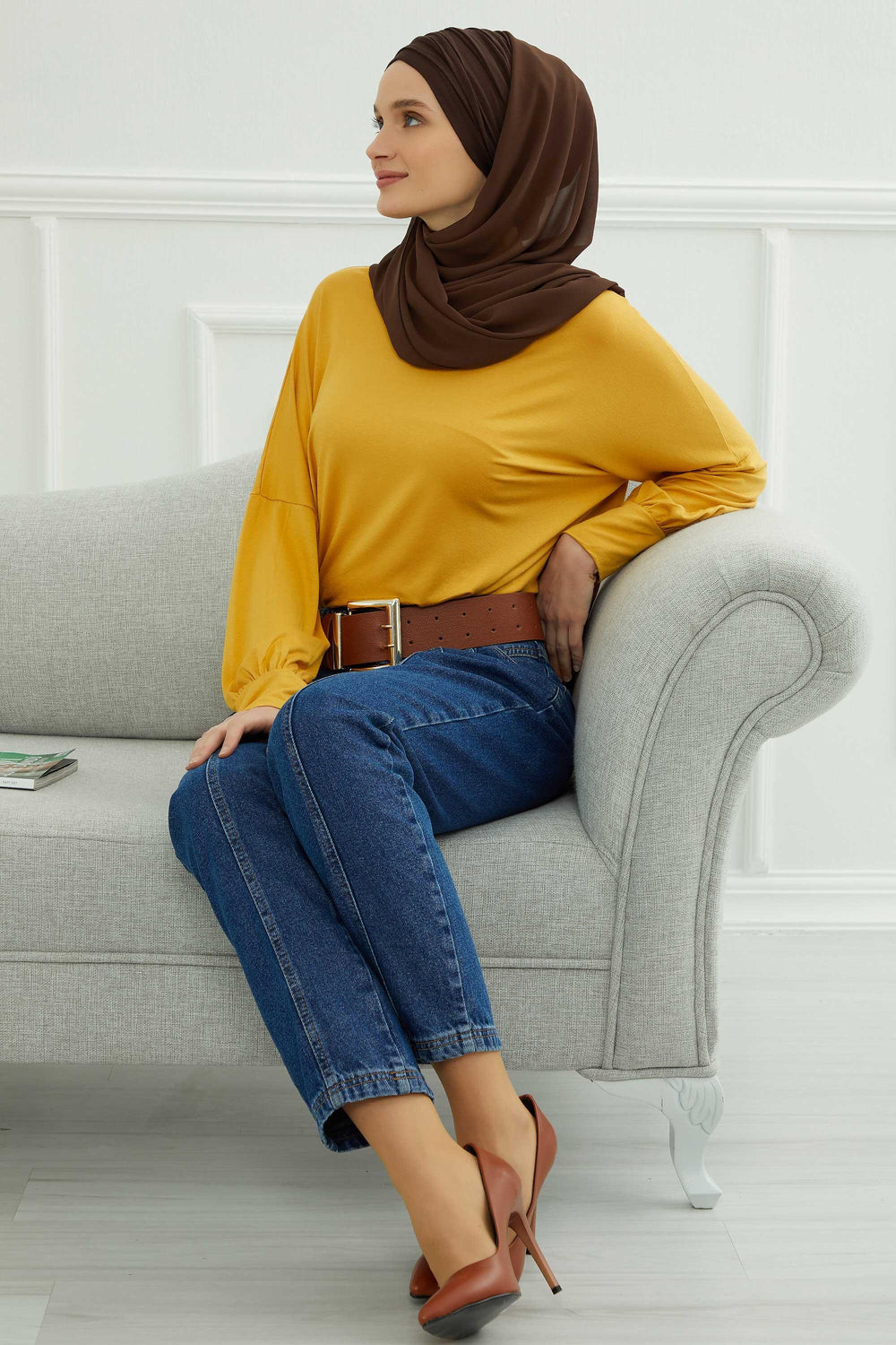 Instant Chiffon Shawl for Women With Cotton Bonnet Chiffon Turban Cap Head Wrap Instant Turban Scarf,BTS-1 Brown