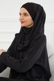 Instant Chiffon Shawl for Women With Cotton Bonnet Chiffon Turban Cap Head Wrap Instant Turban Scarf,BTS-1 Black