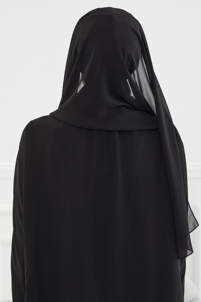 Instant Chiffon Shawl for Women With Cotton Bonnet Chiffon Turban Cap Head Wrap Instant Turban Scarf,BTS-1 Black