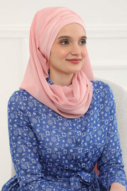 Instant Chiffon Shawl for Women With Cotton Bonnet Chiffon Turban Cap Head Wrap Instant Turban Scarf,BTS-1 Powder